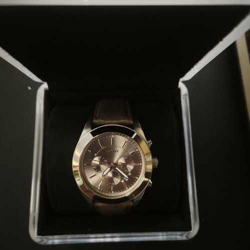 DKNY Chronograph Watch NY1510 with Brown Sunburst Dial and Leather Strap
