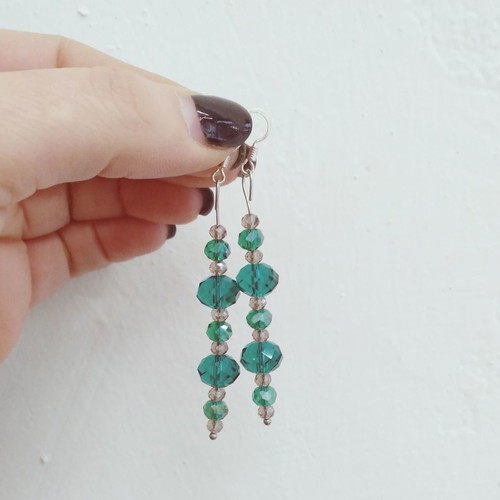 Handmade earrings with 925 silver hook and green gray beads