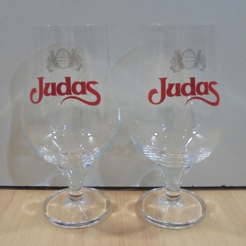 Judas beer set of 2 used promotional stemmed glasses 0.68lt