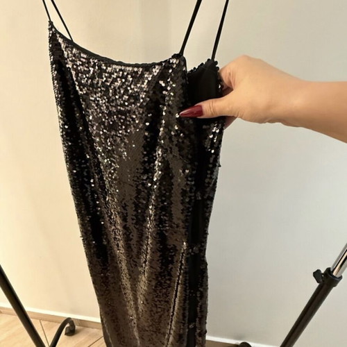 Black dress Stefania Vaidani new, sequin with side cutouts, size M