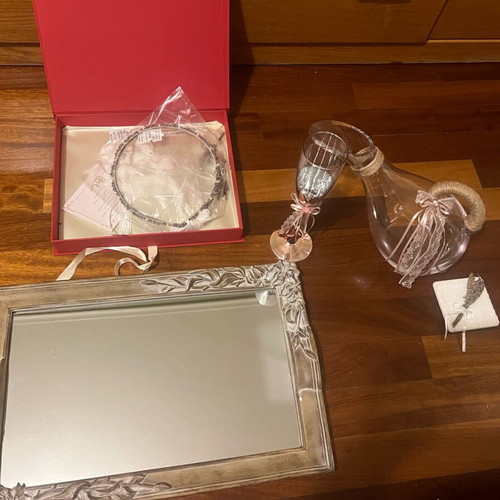 Velissaria Wedding Stefana Set Handmade with Lavender, Carafe, Glass, Tray and Ring Holder