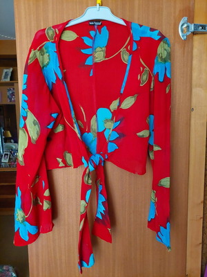 See-through short top like new, blue and red, size M