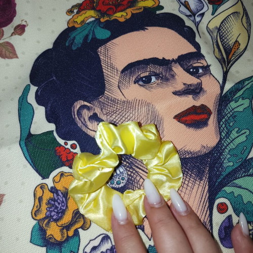 Frida Kahlo fabric bag new with yellow Crunchie gift