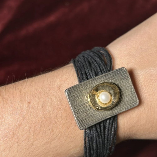 Handmade bracelet by Kostibas like new, black and gold