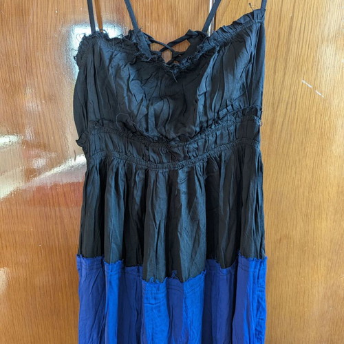 MyT dress medium blue and black new with straps and back ties