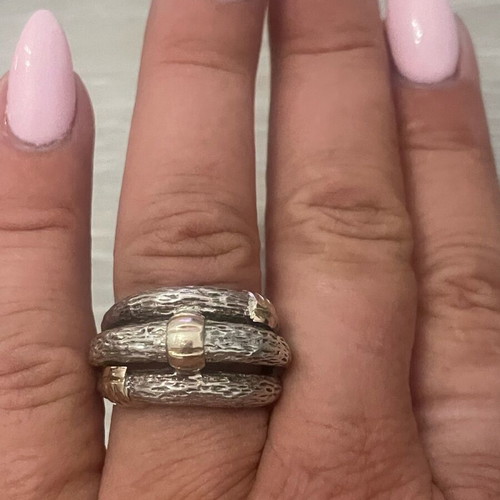 Silver gold ring 925 585 used, size 54, spiraled
