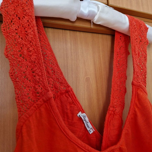 Regalinas asymmetrical coral blouse new, one size with embroidery
