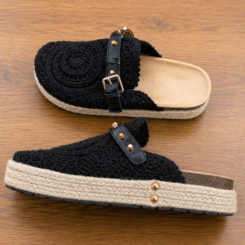Black Crochet Platform Mules Size 41 New