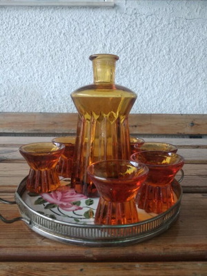 Σετ κοκτέιλ Göran Hongell vintage μεταχειρισμένο, κεχριμπαρένιο κρύσταλλο 1920