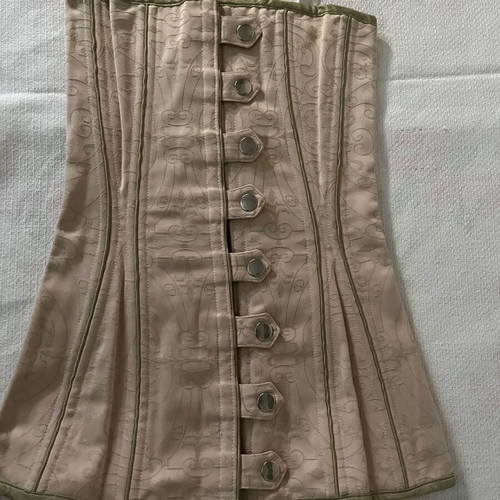 Corset bustier with laces and metal buttons new, green beige satin