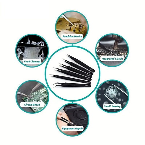 Precision repair tweezers set of 6 pieces antistatic and stainless