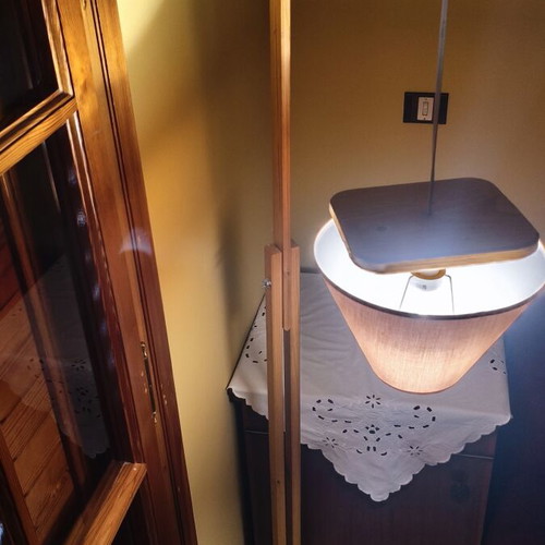 Handmade floor lamp new, wood frame with fabric shade