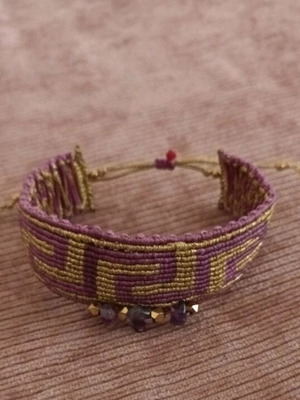 Macrame bracelet like new with purple and gold amethyst beads