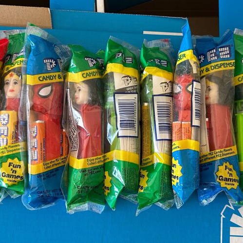 PEZ Floor Display Shipper new with 28 PEZ Dispensers Marvel and DC Comics
