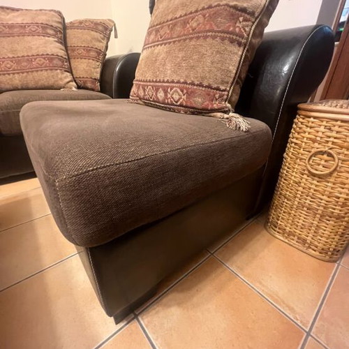 Three-seater corner sofa with leather armchair like new