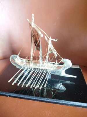 Ancient Greek trireme 925 silver in frame like new