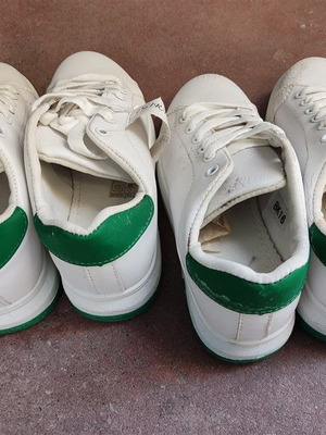 Athletic shoes new, two pairs size 36-37, white with green details