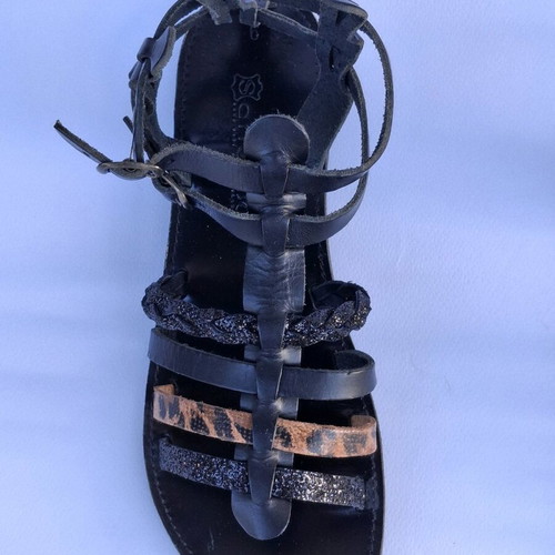 Leather Sandals Sandalo like new, black, handmade