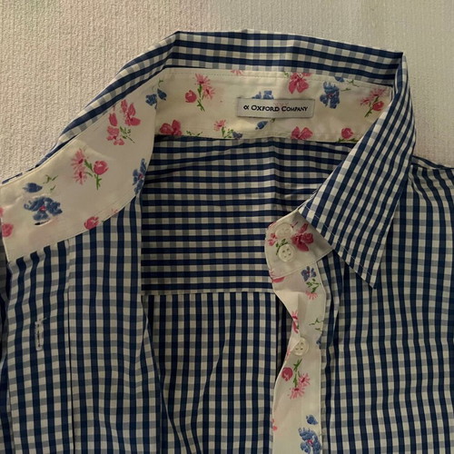 Oxford Company women's shirt size 42 like new, blue checkered with floral details