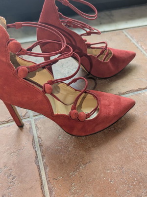 Nine West red suede ballerinas used with pom pom laces size 36