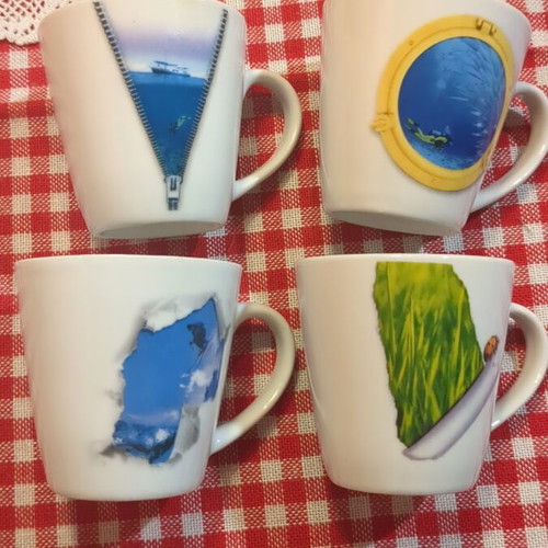 Mugs with double-sided print, like new, set of 4