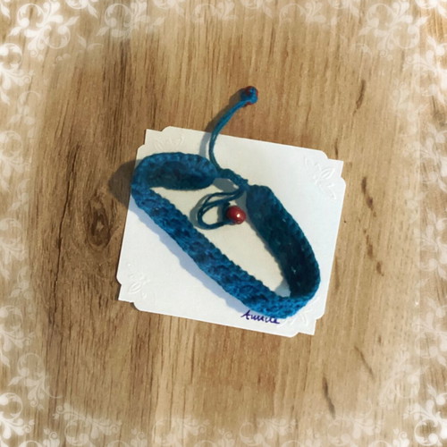 Crochet bracelet new, blue/green with beads and cotton yarn