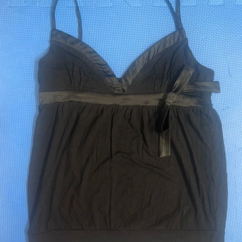 Y2K black babydoll top with satin bow, like new