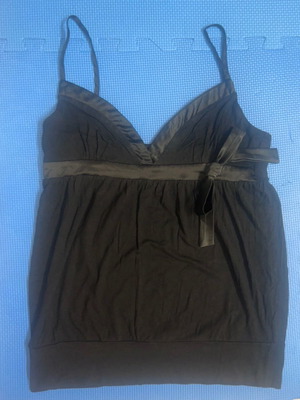 Y2K black babydoll top with satin bow, like new
