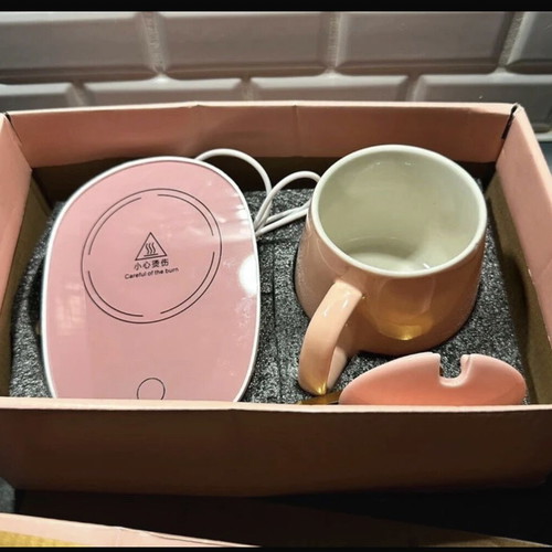 Cupset ceramic cup with pink heated base like new, USB powered