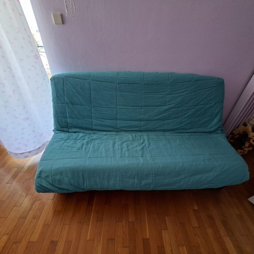 Sofa bed like new, 1.80×0.85 m, green fabric with storage and pillows