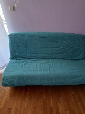 Sofa bed like new, 1.80×0.85 m, green fabric with storage and pillows