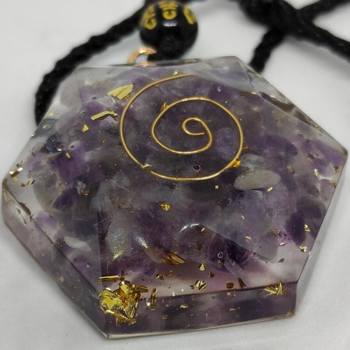 Handmade Orgonite Pendant with Amethyst and Gold Leaf like new