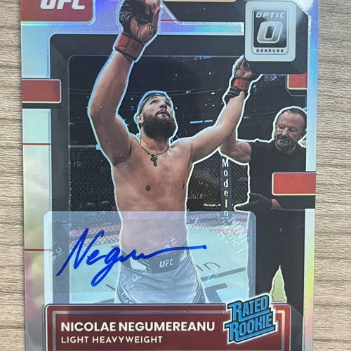 2023 Panini Donruss Optic UFC Rated Rookie Nicolae Negumereanu Silver Prizm Autograph Card like new