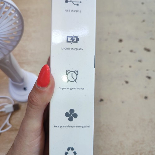Mini fan with charging cable and phone holder, white