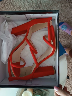 Red suede sandals 10cm heel like new size 40