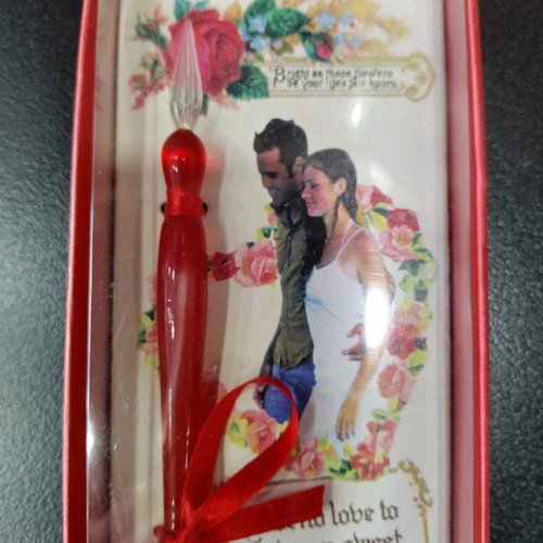 Pen set new, glass with ink inside the box