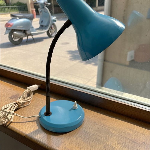 Vintage desk lamp 1960s used, turquoise with adjustable neck