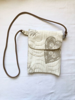 Handmade fabric shoulder bag like new, beige with hearts