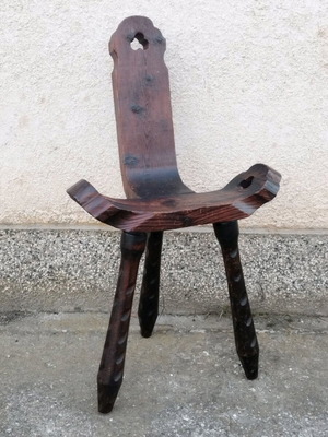Spanish Brutalist Hand-Carved Oak Chair used