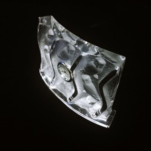Lalique Hulotte table clock like new, French 1995