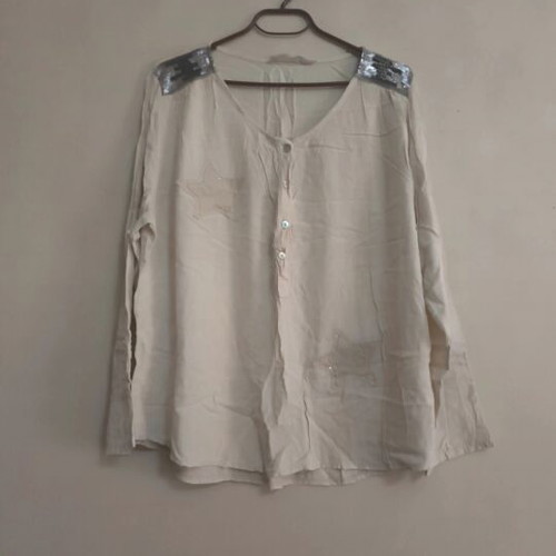 Beige blouse with sequins new, soft summer fabric