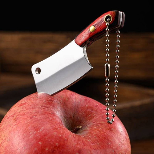 Mini cleaver keychain new with wooden handle and safety sheath