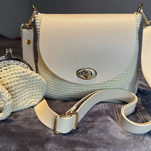 Shoulder bag and wallet made to order, beige and brown