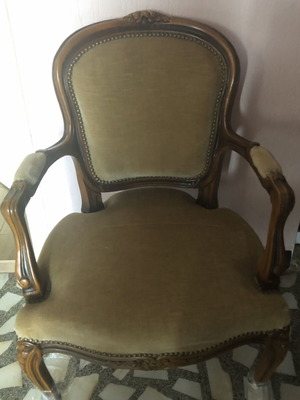 Classic French Louis XV style armchair like new, mustard velvet upholstery