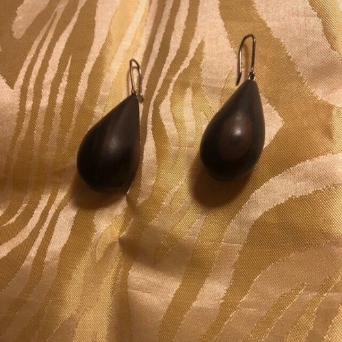 Wooden teardrop earrings like new, ebony, vintage Isidore Domingo