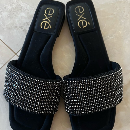 Exe black flat slippers with rhinestones, size 40