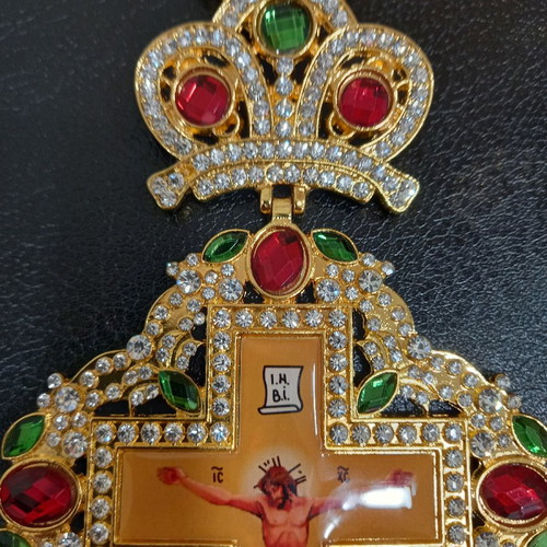 Chest priestly cross new with 23 red and green stones