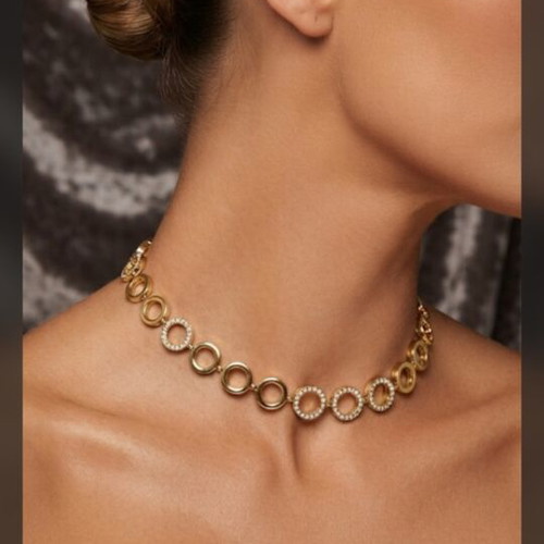 Gold Steel Necklace like new, stainless steel with strass