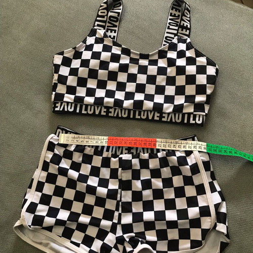 Shein Crop Top and Shorts Set used, black and white checkerboard