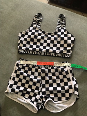 Shein Crop Top and Shorts Set used, black and white checkerboard